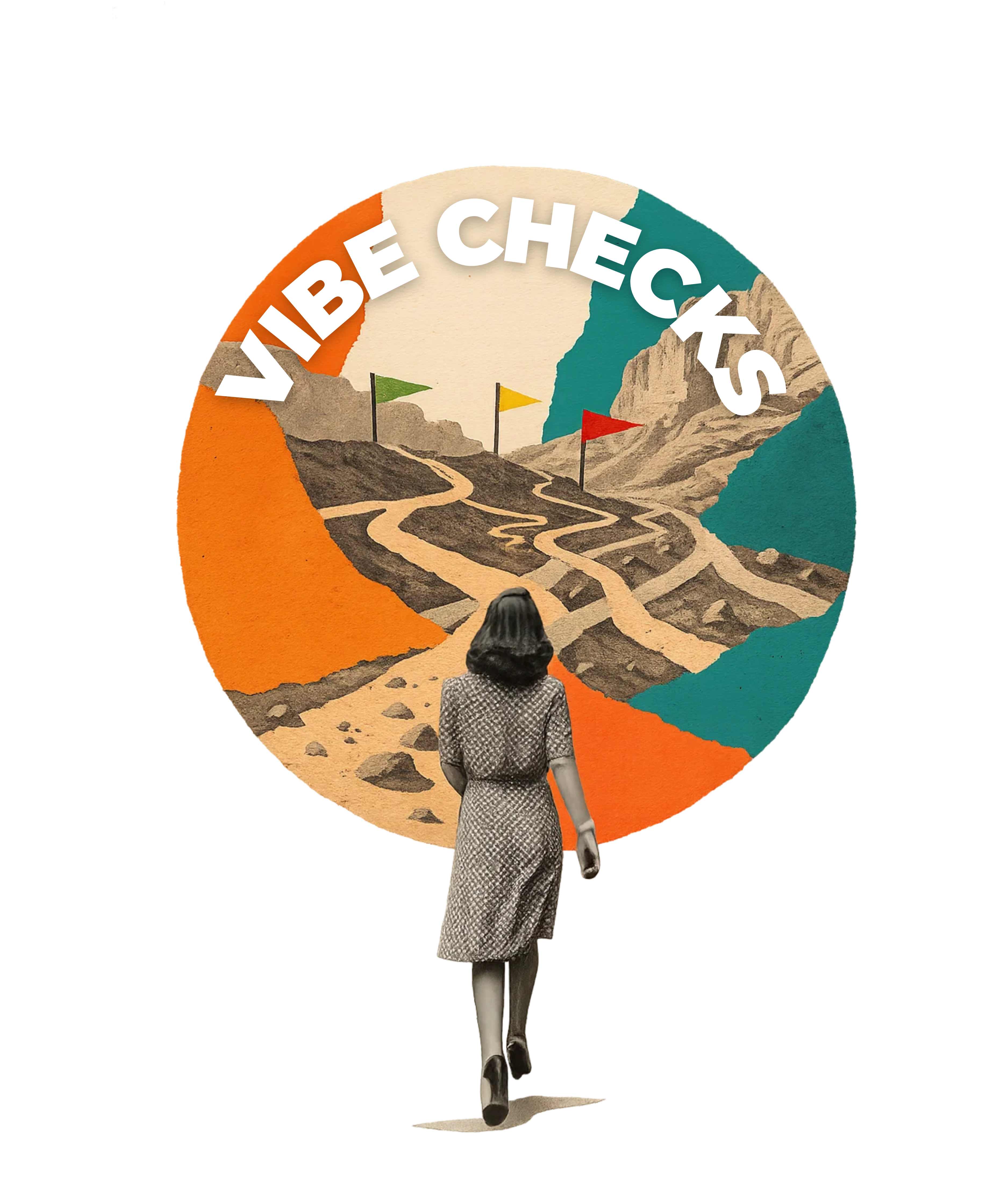 VC - Vibe Checks with mountain landscape and winding paths