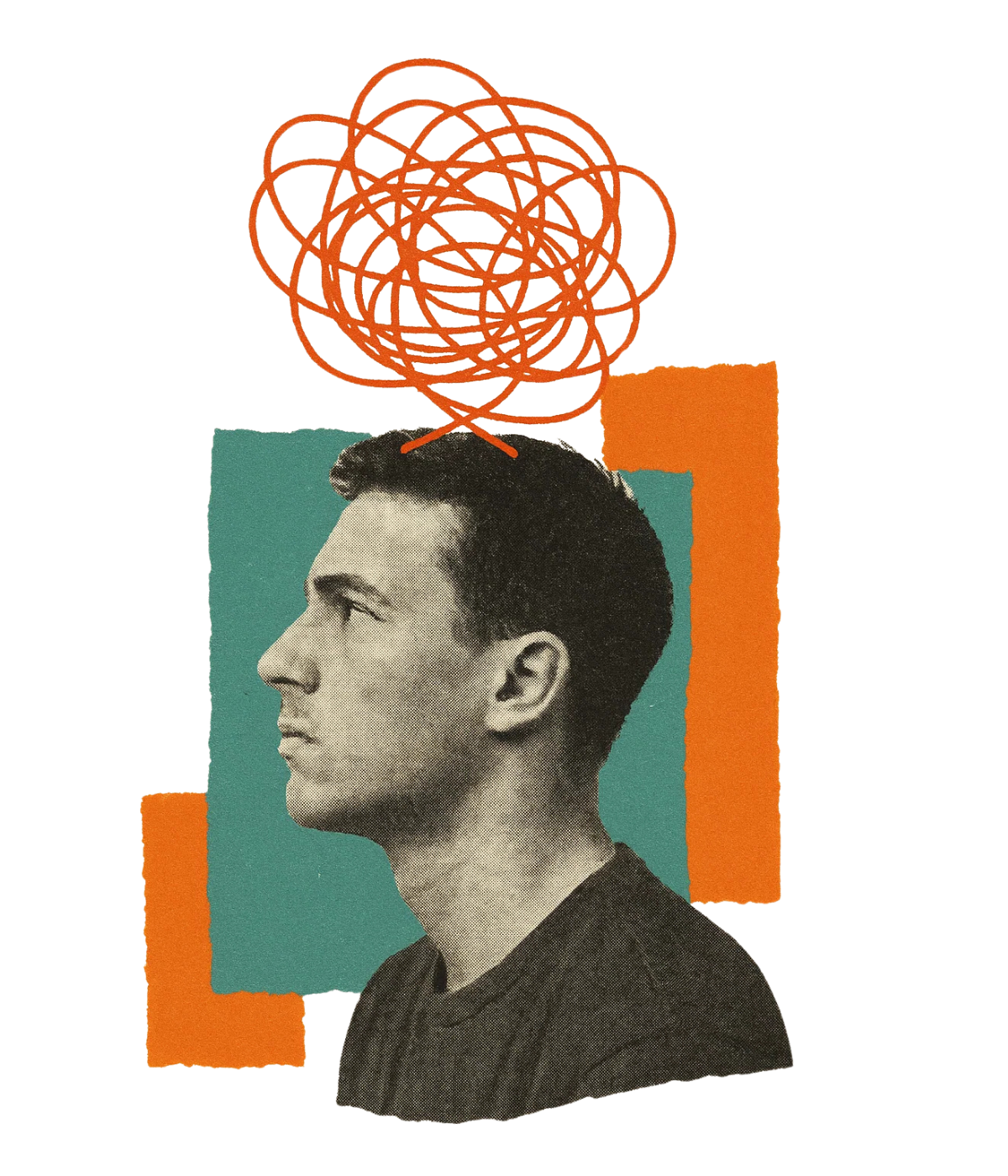 Entrepreneur with creative thinking visualization - retro collage style